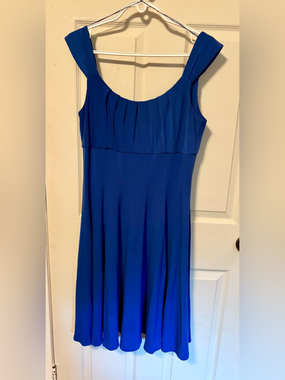Royal Blue Pleated Scoop-Neck Maxi Dress